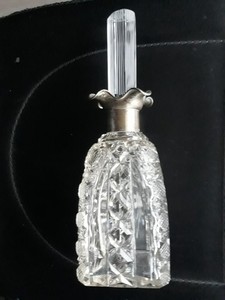 Antique Cut Crystal  Decanter Carafe With Sterling Silver Neck