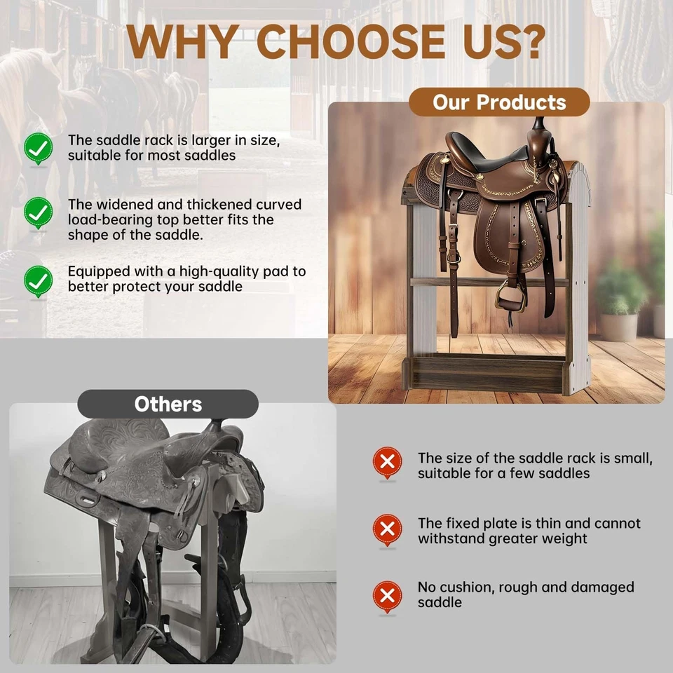Estante de sillín de madera extra grande, soporte de sillín ideal para organizadores de tachuelas de caballos y... Foto 4 de 4