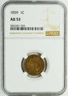 1859 BRONZE INDIAN HEAD CENT 1C NGC AU 53