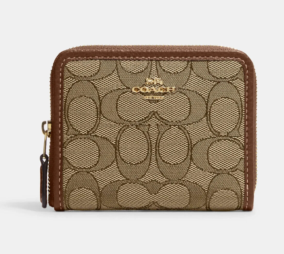 Coach Signature Small Zip Around Jacquard Wallet - Khaki Coach Signature Small Zip Around Jacquard Wallet - Khaki