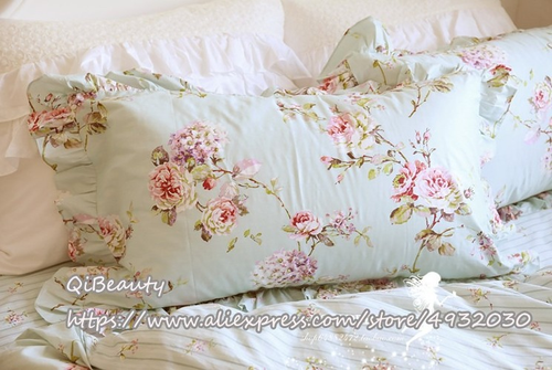Flower Print Bedding Set European American Pastoral Style New Cotton Ruffle 4PCS - Picture 10 of 14