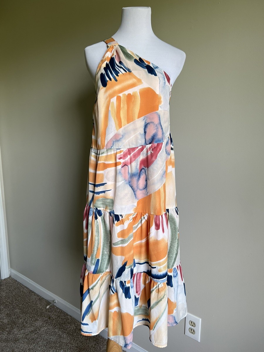 entro one shoulder dress Entro Bandana Print One Shoulder Tiered Dress