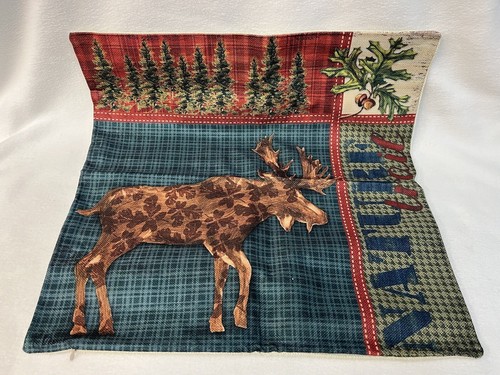 Moose Tree Cabin Lodge Hunting Man Cave Throw Pillow Cover Holiday Home Decor - Picture 2 of 4