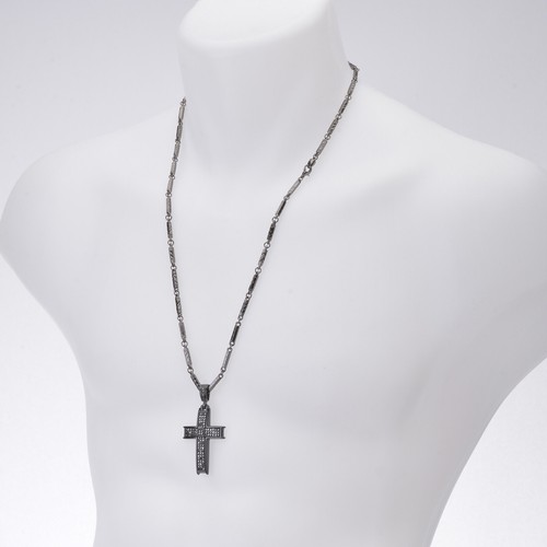 Juego de collar de cadena colgante de cruz enchapado en negro helado de 20" 24" 30" 36" para hombre HC 6006 - Imagen 7 de 7