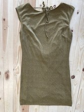 NWT BCBG Max Azria Y2K Gold Sparkly Metallic Knit Draped Open Back Dress M SI46