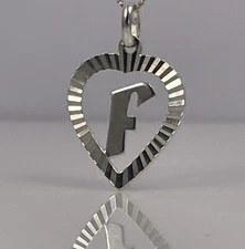 925 Sterling Silver Monogram F Heart Necklace 18” Chain Jewelry