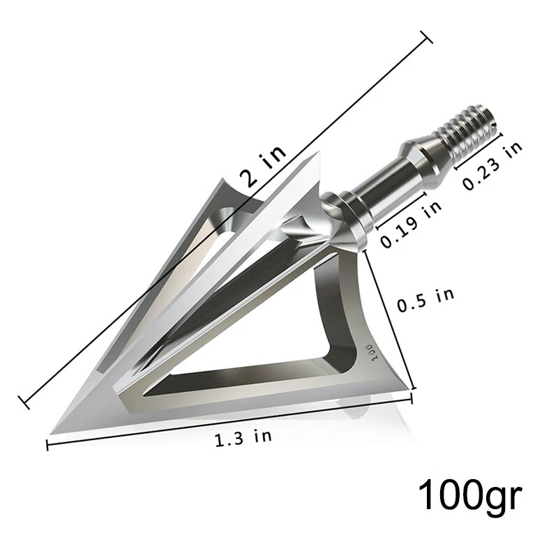 100/125 Grano Tiro con Arco Cabezas Anchas Fijas 3 Hojas Acero Inoxidable Punta de Flecha Foto 3 de 4