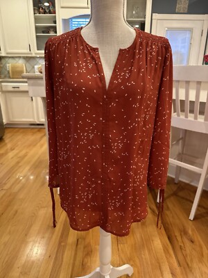 Fun2fun Burnt Orange Short Sleeve Floral Blouse 