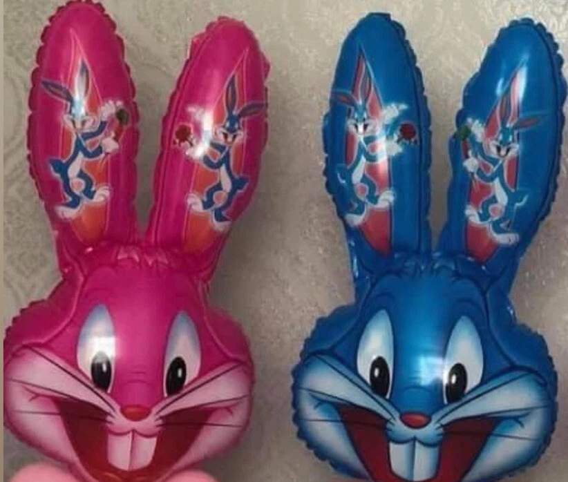 EASTER BUNNY BALLOON, FAST SHIPPING, 34 inches tall, blue, pink, new