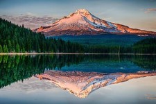 Landscape nature snowy peak mountains sunset forest lake Custom Gaming Mat Desk