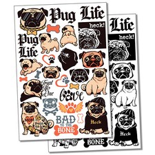 Pug Life Gangster Dog Temporary Tattoo Water Resistant Fake Body Art Set