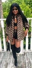 Designer Noble Furriers Zig Zag Tiger Stripe Sable Brown Mink Fur Jacket Coat S