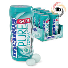 Full Box 10x Bottles Mentos Pure Fresh Wintergreen Gum 15 Pieces Each 1.06oz