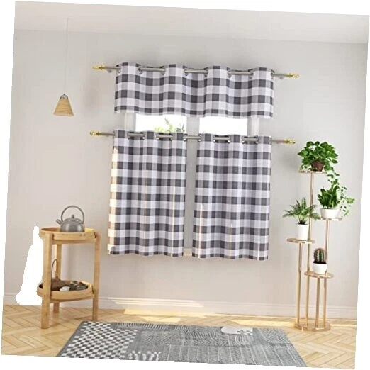 País Cortinas de Ventana a Cuadros Blanco