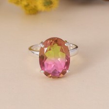 Oval Cut Watermelon Quartz Ring in 925 Sterling Silver Engagement Ring For Gift
