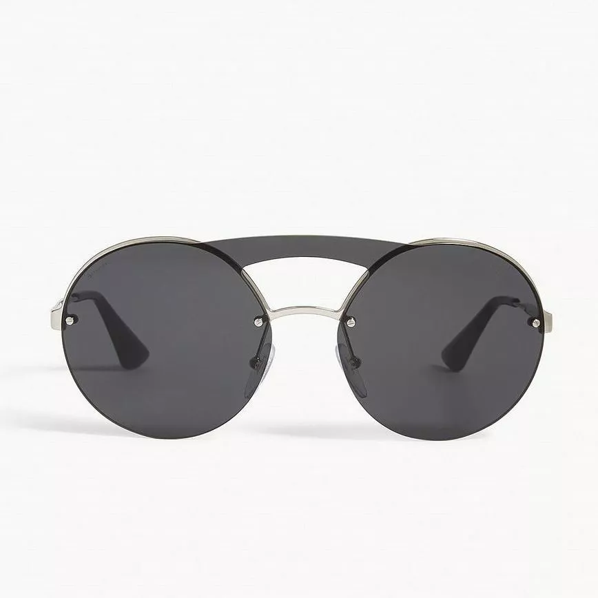 PRADA Cinema Evolution Round Brow Bar Sunglasses in Silver Dark Grey PR 65TS