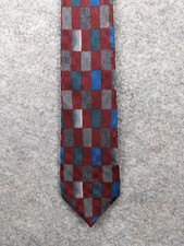 Oscar De La Renta Tie Mens Red Blue Geometric Silk Necktie 58" Made in USA