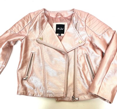 Me Jane Girls Size 5X Jacket Metallic Pink Faux Leather Motocycle Style