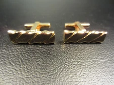 Contemporary Brick Pattern Yellow Gold Plated Cuff Links