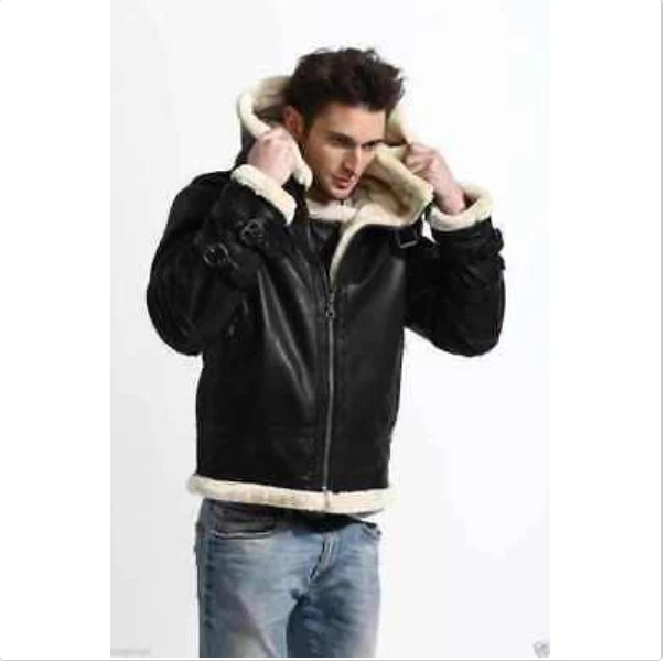 Mens B3 US Nav RAF Bomber Aviator Flying Pilot Fur Shearling Real Leather Jacket