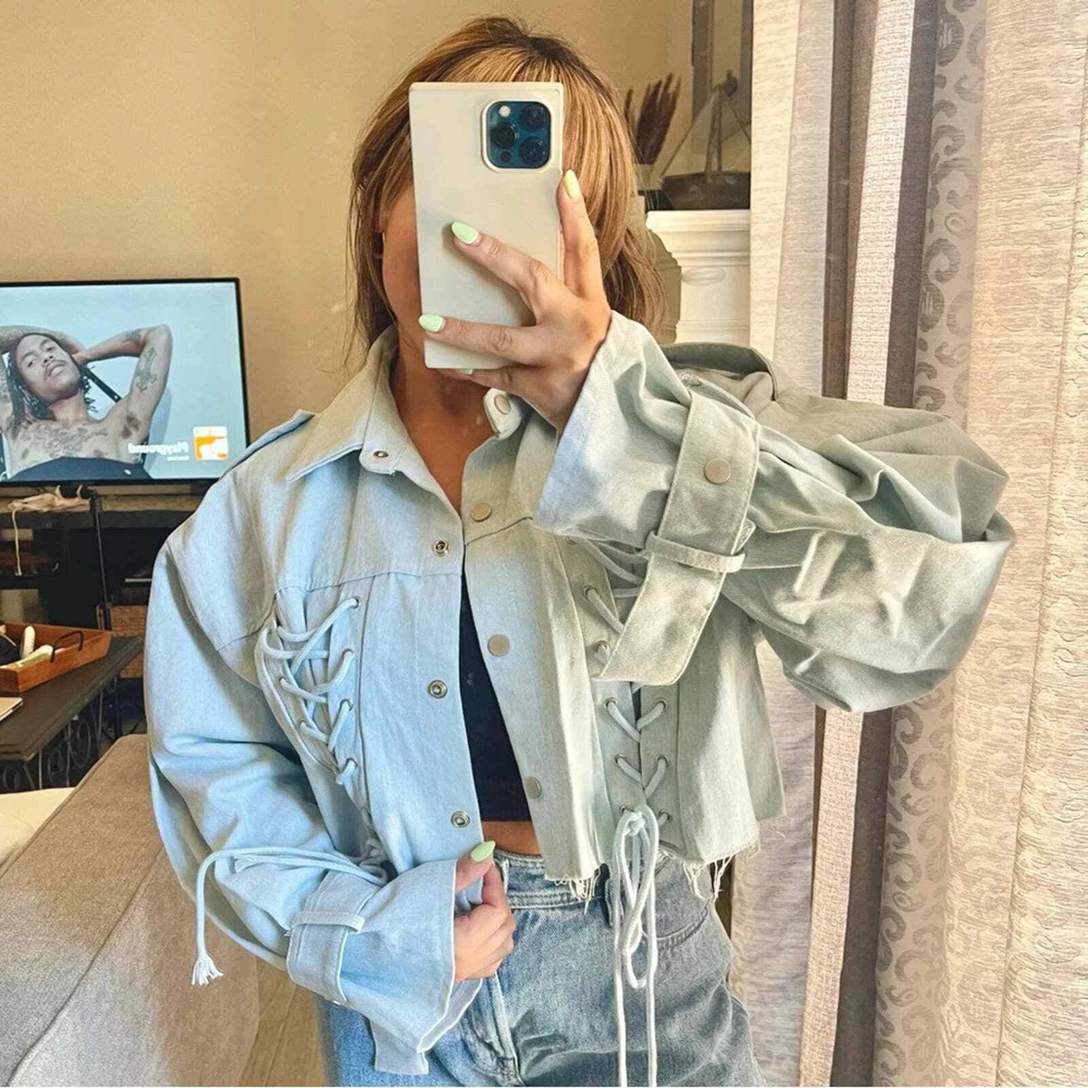 Cropped denim top jacket ebay