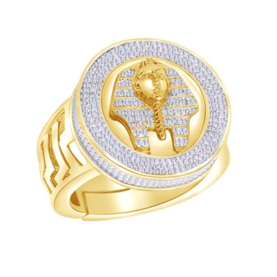 14K Yellow Gold Plated Mens 3D Pharaoh Diamond Designer Pinky Ring