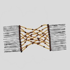 Crystal Beaded Hair Combs Stretchy Double Comb Hair Accessory Brown Orange Beads