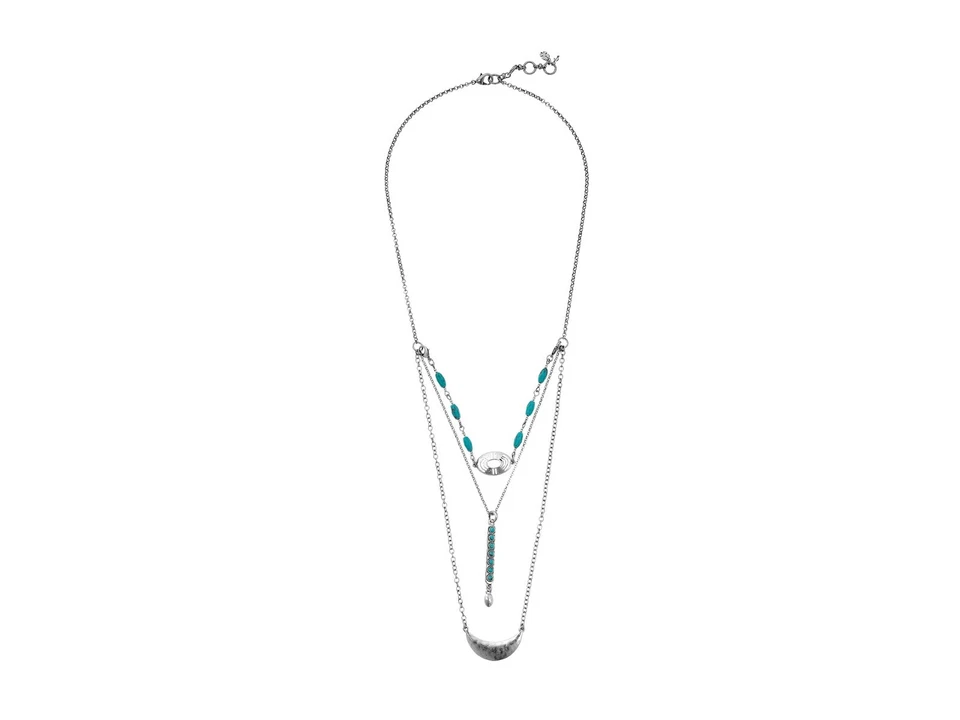 Collar en Capas LUCKY BRAND Turquesa Doble Bateador Tono Plateado 24" NUEVO