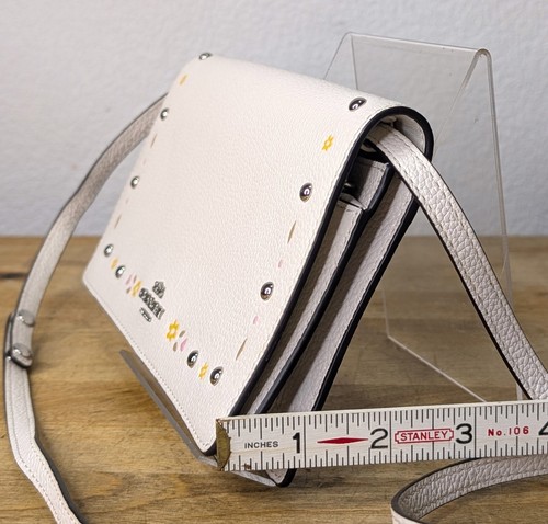 Coach Foldover Crossbody Clutch Prairie Rivets Ivory Zip Leather Purse - Picture 8 of 8
