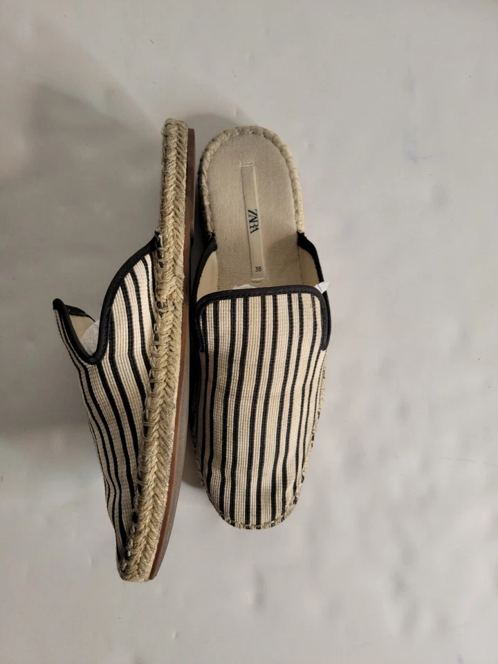Zara Slip On Fabric Clogs Womens Sz 38 7-7.5 Stripes Espadrilles Mules - Image 3 of 4