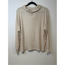 American Eagle Womens Cream Ribbed Knit Pullover Hoodie Sweater Large L
