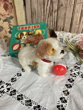 Vintage Mechanical Terrier Dog Wind-Up Toy Alps Japan In Box