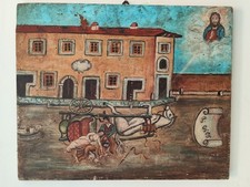 Antico Ex Voto Per Grazia Ricevuta Legno Fine 1800 XIX Sec Arte Sacra Chiesa 
