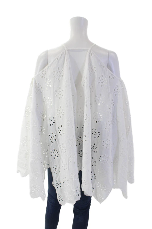 Capa Milly Cabana Mujer Ojales Bordados Cuello en V Blanco Talla S Foto 3 de 4