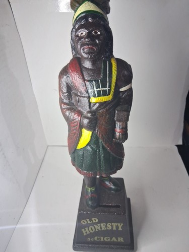 OLD HONESTY 5¢ CIGAR Indian Chief 13” Tall Cast Iron Tobacco Coin Bank