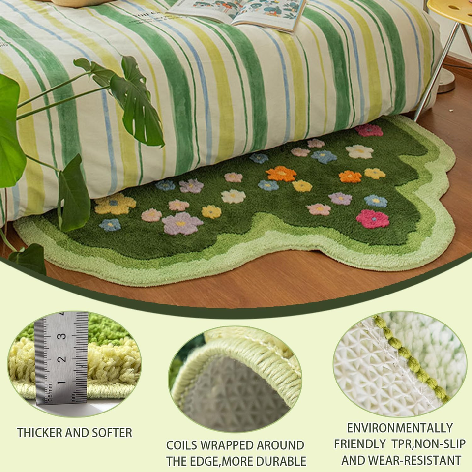 Cute Garden Flower Moss Rug for Bedroom Lovely Green Moss Carpet Living ...
