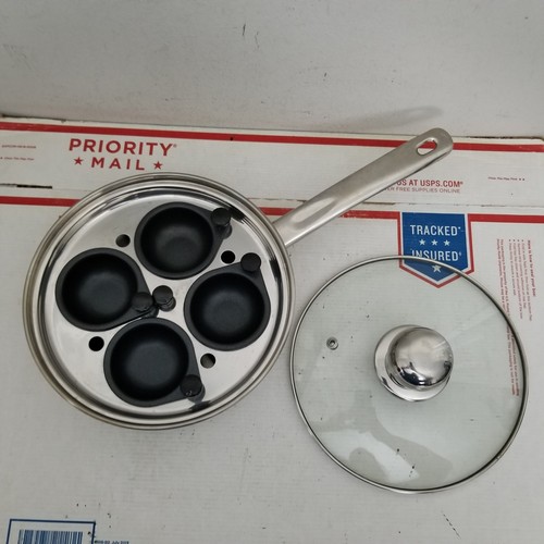 Vintage Hoffritz Egg Poacher Frying Pan Skillet Inserts Steel 4 Cup Lid