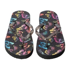 NEW Womens Butterfly Flip Flop Sandals ladies sz M 7/8 black w/ glitter straps