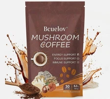 Organic Mushroom Coffee 30 Servings – 6 Mushroom Blend for Focus & Energy