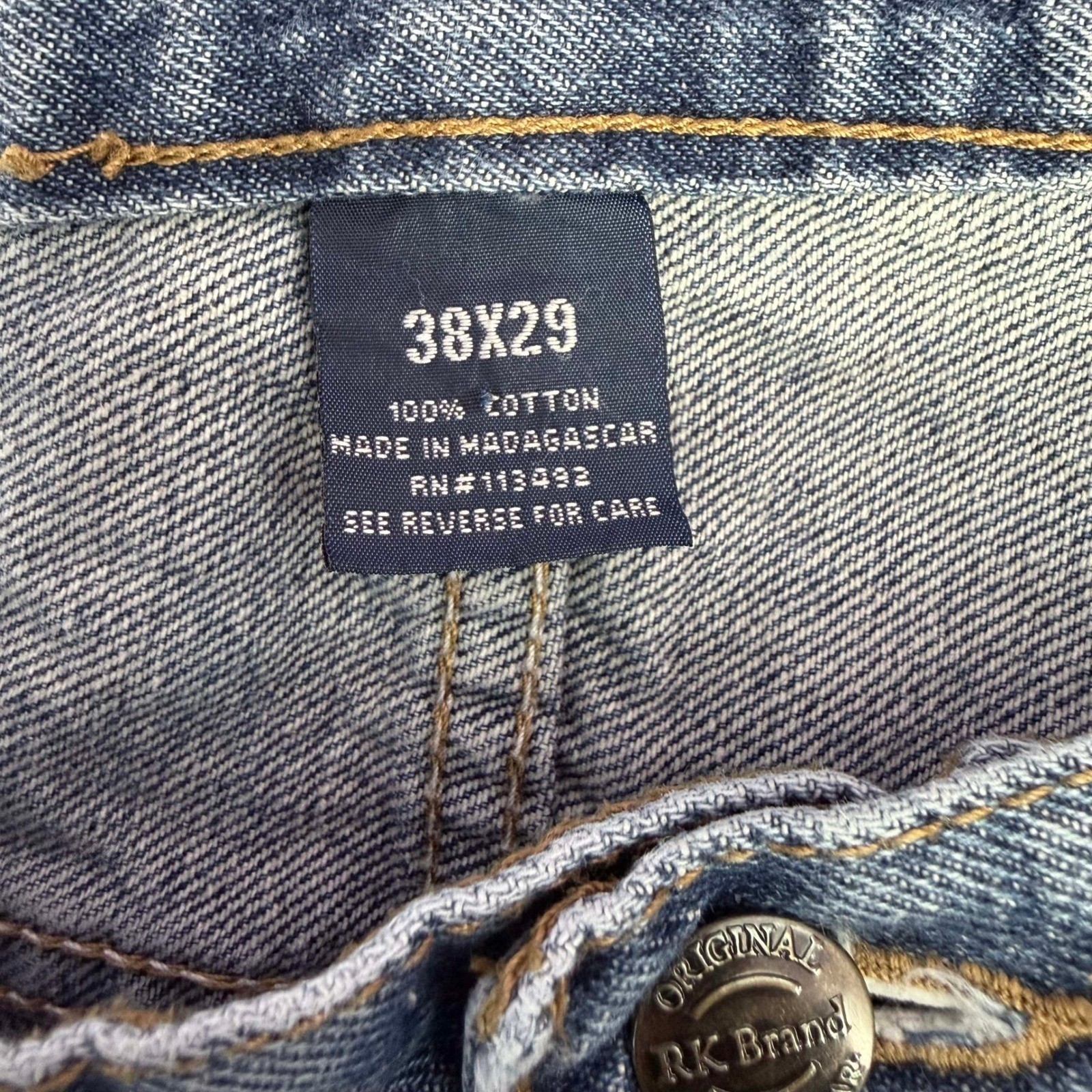 RK Brand Mens Jeans 38x29 Blue Denim Straight Leg Cotton Made in Madagascar image 3
