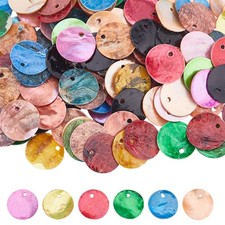 150PCS Flat Round Shell Beads 15mm Disc Coin Seashells Charms Mixed Color Nat...