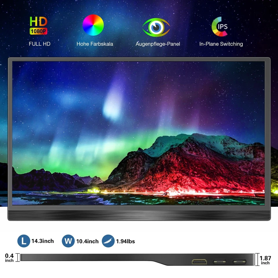 15 Zoll Portable Monitor 1920*1080 Tragbarer Monitore FHD Laptop Bildschirm Neu - Bild 2 von 4