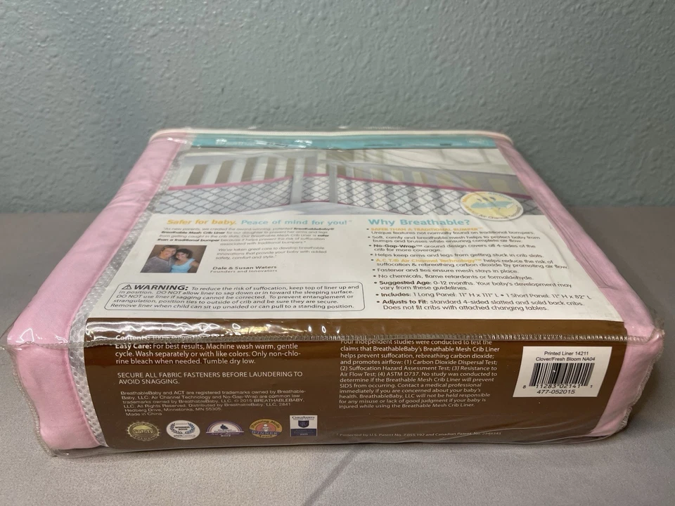 Forro de cuna de malla transpirable rosa bebé blanco y gris #14211 flujo máximo de aire Foto 3 de 3