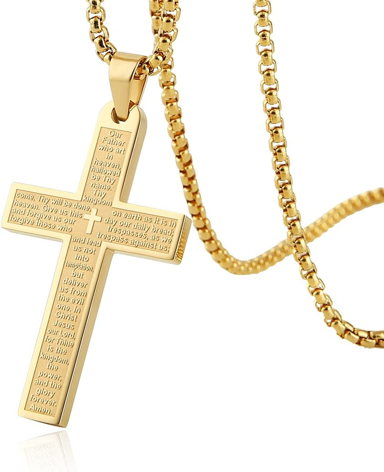 Stainless Steel Mens Womens Cross Necklace Lord'S Prayer Pendant, 4 Colors Avail | eBay