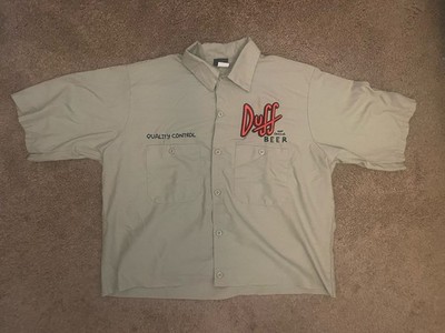 The Simpsons Duff Beer Quality Control Button Up Shirt Universal Studios Men s M