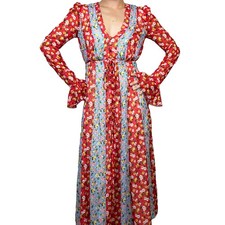 Carolina Herrera Printed Fil Coupé Chiffon Red Midi Dress Size 0