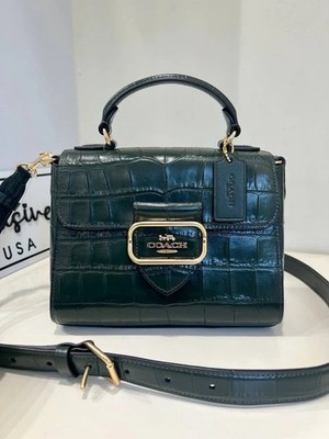 Coach Morgan Top Handle Satchel in Croc Embossed Amazon Green