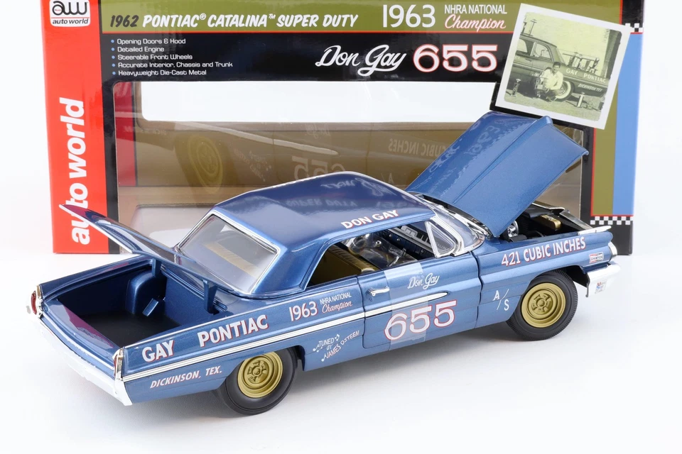 1:18 Auto World 1962 Pontiac Catalina Super Duty #655 Don Gay blue metallic - Bild 4 von 4