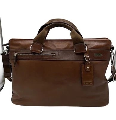 Sac à main d'affaires TUMI 2-Way Briefcase en cuir marron pour hommes - Photo 1/4