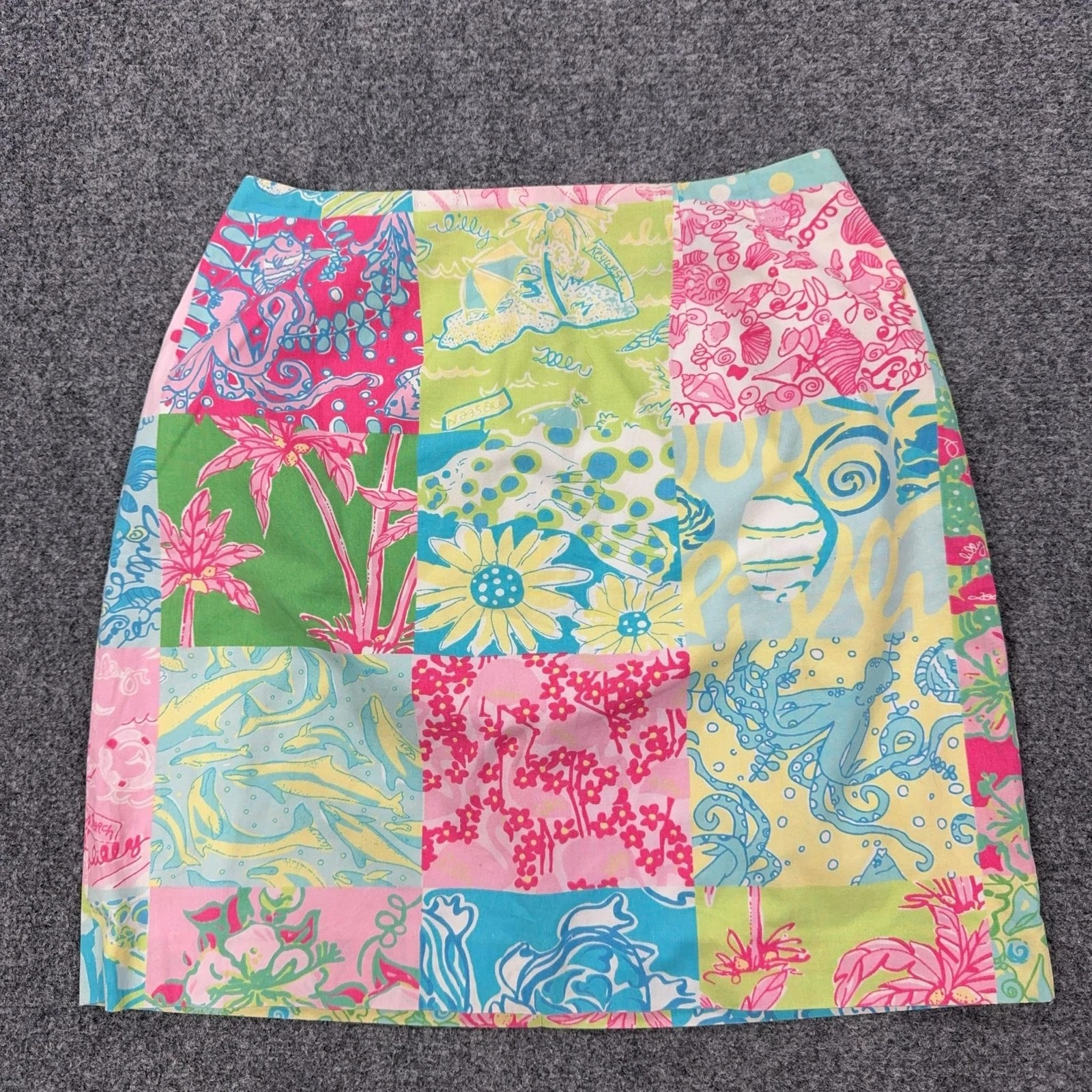 Vintage Lilly Pulitzer Skirt Womens 2 Multicolor Patchwork Tropical Cotton Lined